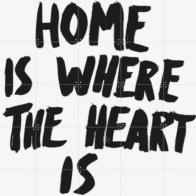 IXXI Home is where the Heart is, Marcus Kraft - 100 x 140 cm - Grote wanddecoratie en posters - Pop art, Grafisch Ontwerp, Illustraties, Typografie Monochroom / Zwart / Zwart en wit