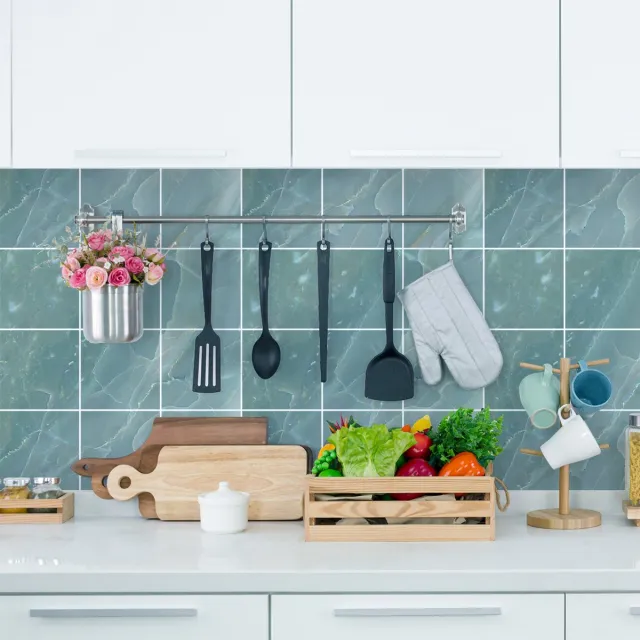 Ambiance Sticker Zelfklevende tegelmuurstickers voor keuken en badkamer - 9 blauwe marmeren cementtegelstickers van ENTRADA - 9 stickers 20x20cm Multi color