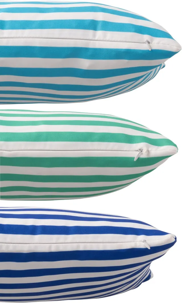 J-Line kussen Buiten Rechthoek Gestreept - polyester - blauw/groen - set van 3 Multi