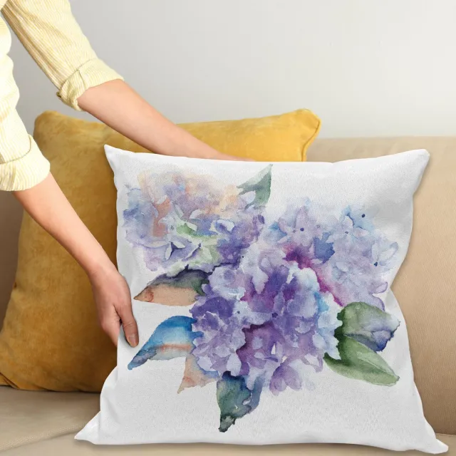 ABAKUHAUS Aquarel Kussenhoes, Bloeiend Hydrangea, Kussenhoezen met Dubbelzijdige Print Kleurecht Wasbaar en Ritssluiting, 45 x 45 cm, Violettblau