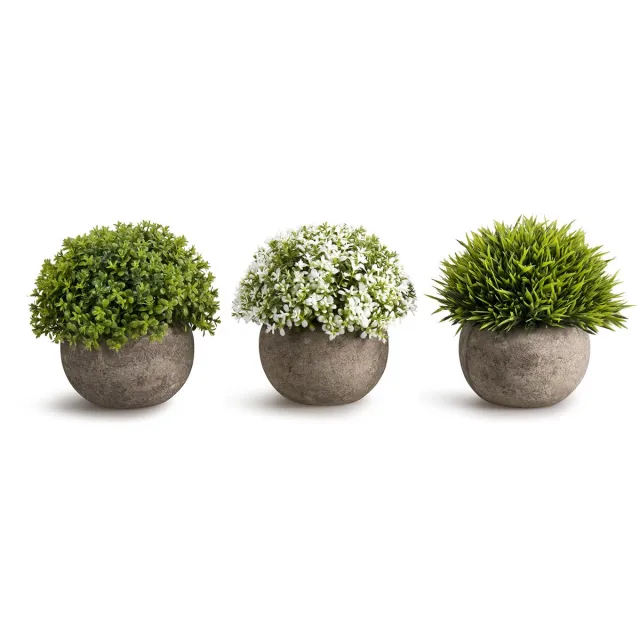 Unyqoos Set van drie kunstplanten in grijze pot voor veelzijdige interieurdecoratie Groen