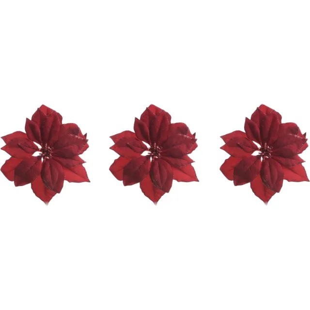 Decoris 6x stuks decoratie bloemen kerstster rood glitter op clip 24 cm - Decoratiebloemen/kerstboomversiering/kerstversiering