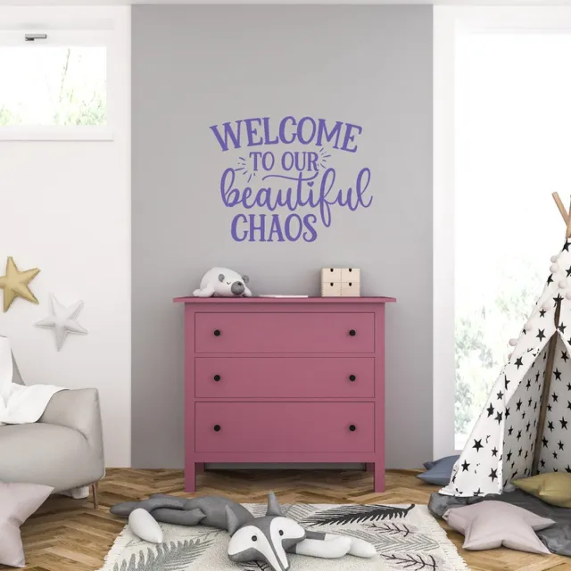MC Living Muursticker - Welcome To Our Beautiful Chaos - 58 x 75 - Paars