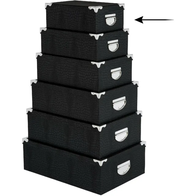 5Five® 5Five Opbergdoos/box - 6x - zwart - L28 x B19.5 x H11 cm - Stevig karton - Crocobox