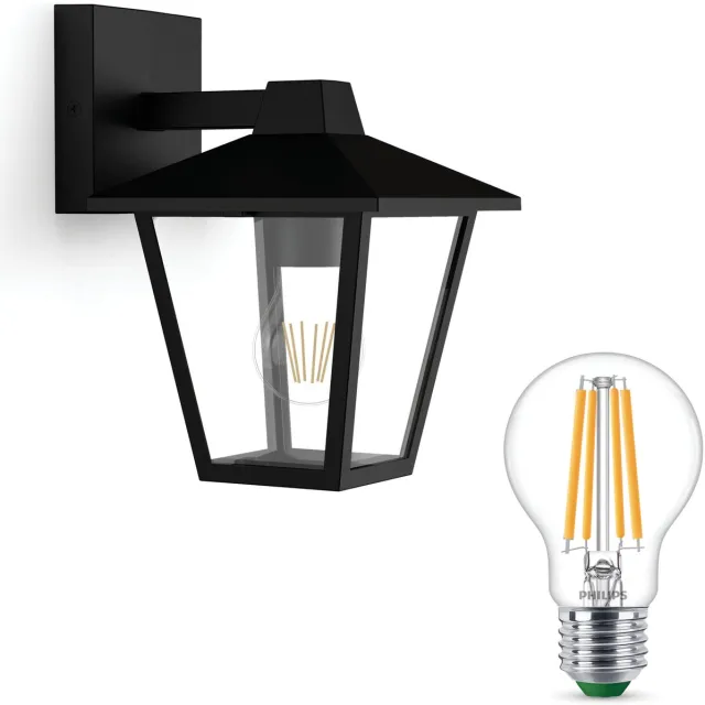 Philips Kinno Wandlamp voor Buiten Down (Zwart) - Buitenlamp - E27 - Warmwit Licht - SceneSwitch - Eenvoudig Dimbaar met Je Klassieke Schakelaar