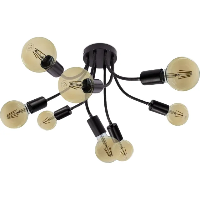Trango 8-vlams plafondlamp 1013B-4ASD incl. 8x 3-traps dimbaar 4 Watt E27 2500K goudkleurige LED lamp zwart optiek *SPY* vintage kroonluchter, keukenlamp, plafondlamp, armen draaibaar Zwart mat