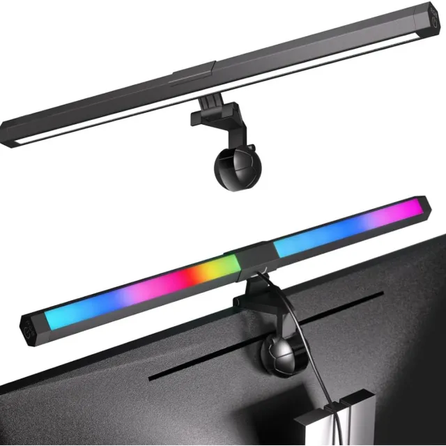 GelldG USB-lampen - LED bureaulamp - RGB sfeerlamp met 15 kleuren - Oogvriendelijk & dimbaar - Geschikt voor gaming, lezen en kantoor - Plastic - 40.5x2.3cm Zwart