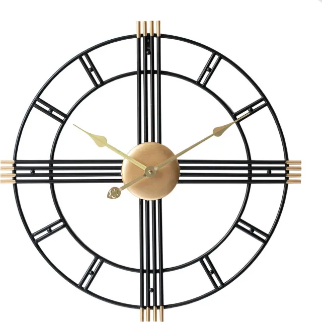 LW collection Wandklok Zwart goud 60cm - Grote wandklok William goud zwart - Industriële klok metaal rond - Wandklok industrieel
