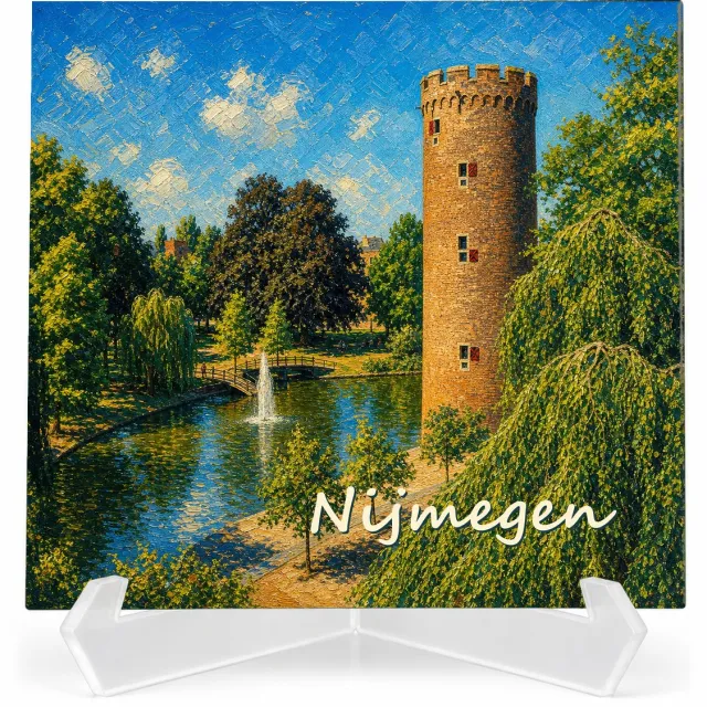 Kleurmedia Tegeltje Nijmegen – Kruittoren Kronenburgerpark – Keramiek 15 x 15 cm – Inclusief transparante houder – Souvenir tegel 5