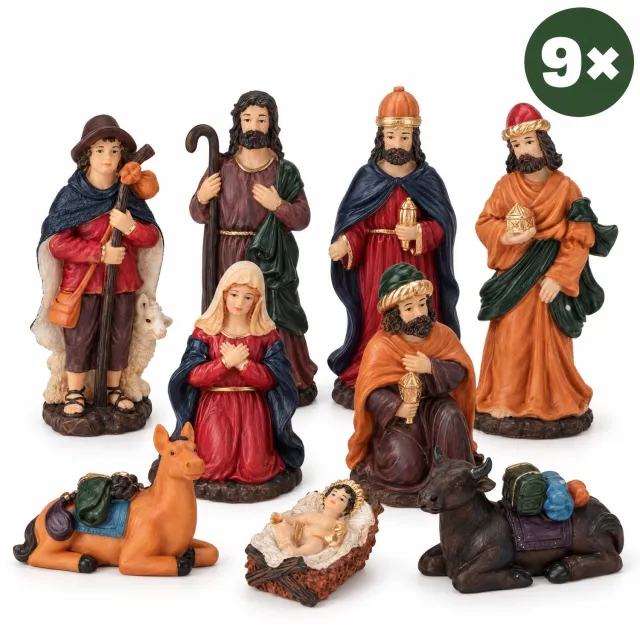 Levano Kerststal Figuren Set van 9 - 15 cm - Kerstversiering - Kerstdecoratie voor Binnen - Kerstfiguren voor Binnen - Kerstbeeldjes - Kerstbeelden - Kerstverhaal - Kerstkribbe - Kerst Figuurtjes