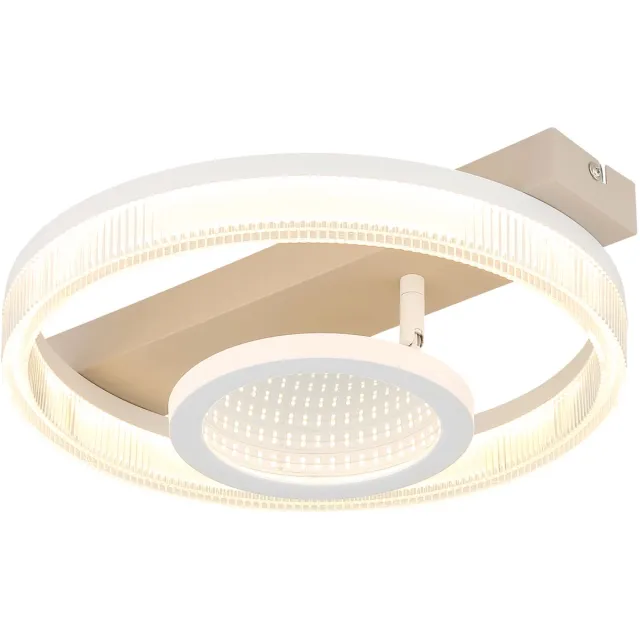 Globo LED plafondlamp ringen zandkleurig design lamp 3D effect eetkamerverlichting bewegende elementen, metaal, 18W 850Lm warm wit, LxBxH 36x33x10 cm