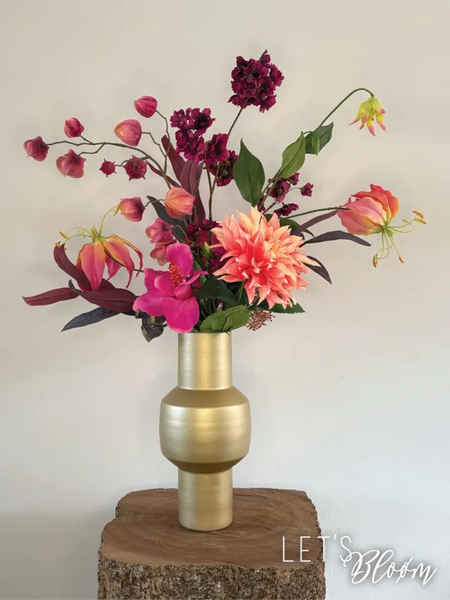 Let's Bloøm zijden boeket - Herfst - Paars - Touch of autumn - Dahlia - Gloriosa - Bloesem - zijden bloemen - lampion - kustbloemen - Kunsttakken