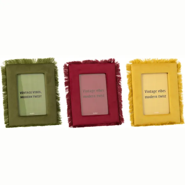J-Line Fotolijst met franjes - MDF - multikleur - assortiment van 3