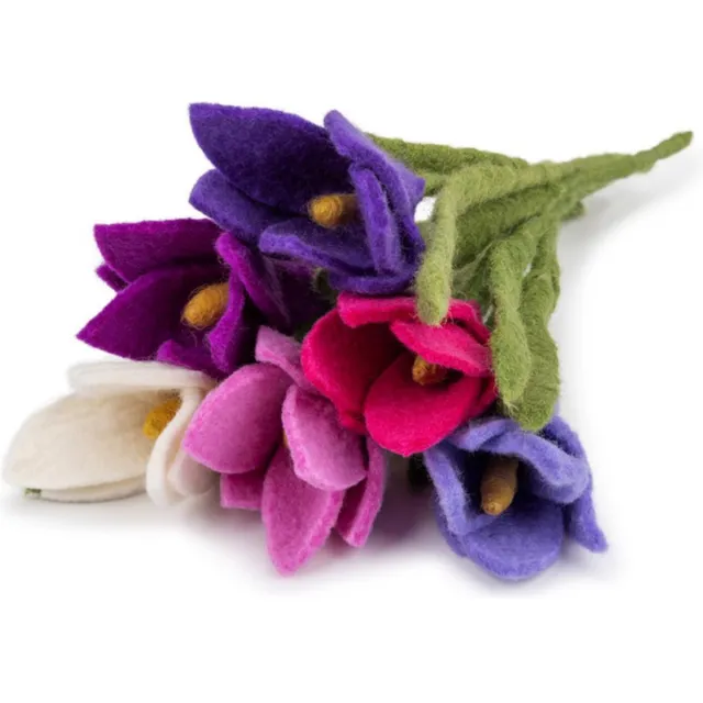 Sjaal met Verhaal Bloemen Wolvilt - Krokus Set 6 Stuks - Wit&Roze&Lila&Fuchsia&Paars&Cyclaam - 25cm - Duurzaam & Fairtrade Homedecoratie Krokus-Set-Wit/Roze/Lila/Fuchsia/Paars/Cyclaam