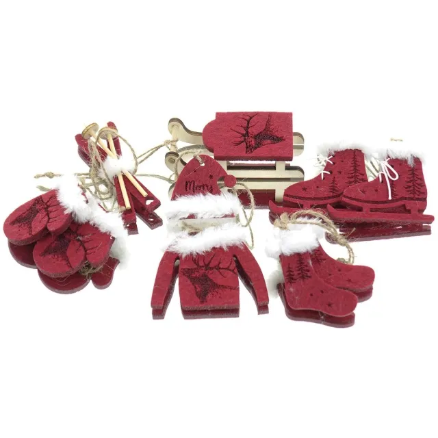Gasper Kersthangers Wintersport Rood 6-delige Set - Vilt & Hout