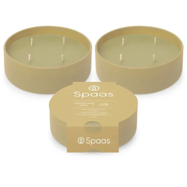 Spaas Glow Geurkaars in glas - Set van 3 kaarsen - Vanille en Muskus - circa 20u - Shimmering Smile Beige