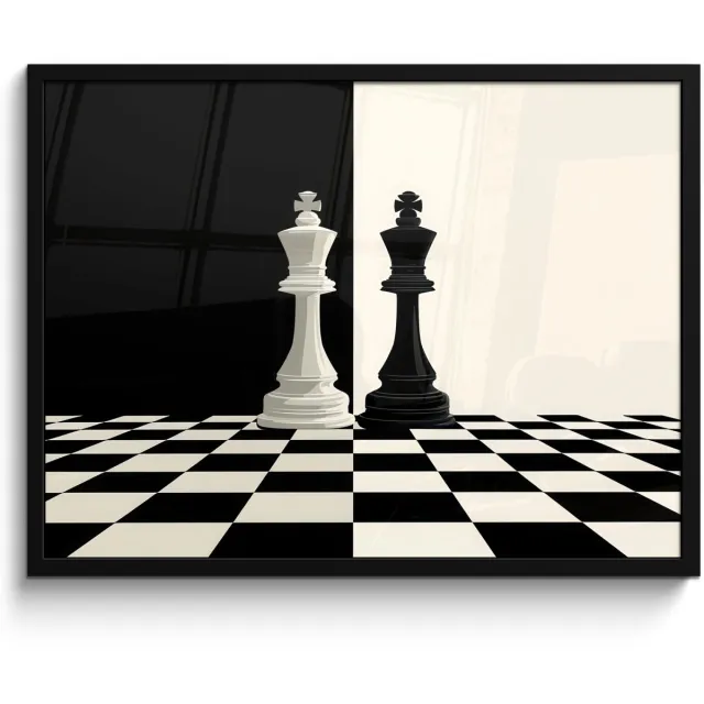 FrameYourWall Poster in lijst - Fotolijst 80x60 cm - Posters - Schaakstukken - Koning - Geblokt - Zwart - Posterlijst zwart - Decoratie - Wanddecoratie woonkamer - Muurdecoratie slaapkamer - Kerstversiering - Kerstdecoratie voor binnen - Kerstmis Schaakstukken - Geblokt