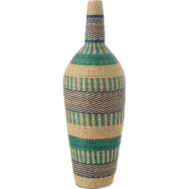 J-Line vaas Ninon Strepen - zeegras - naturel/azuur/donkerblauw - 90 cm hoog