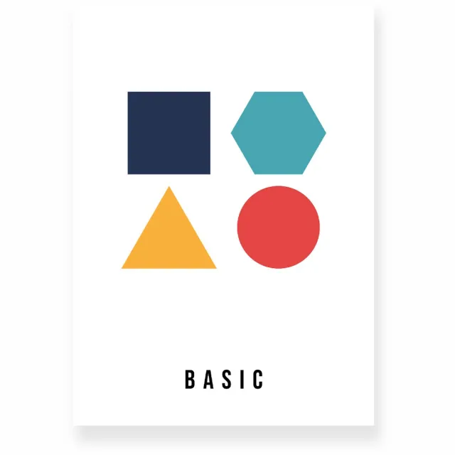 Yisual Poster 30x40 cm - Geometrische Basisvormen - Wit - Warme Kleuren - Modern - Minimalistisch - Muurdecoratie - Wanddecoratie Blauw