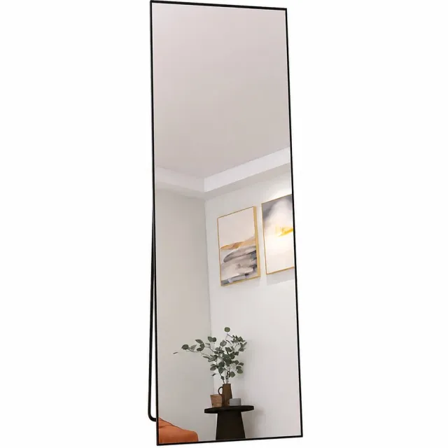 DeltaMerch Passpiegel - Staande Spiegel - Wandspiegel - Vloerspiegel - Aluminium - Gehard Glas - Modern - 162 x 53 cm - Zwart