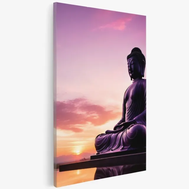 Saammp Canvas Schilderij - Boeddha bij Zonsondergang - Landschap - 20x30 - Foto op canvas - Wanddecoratie - Muurdecoratie Woonkamer - Canvas schilderijen Multicolor