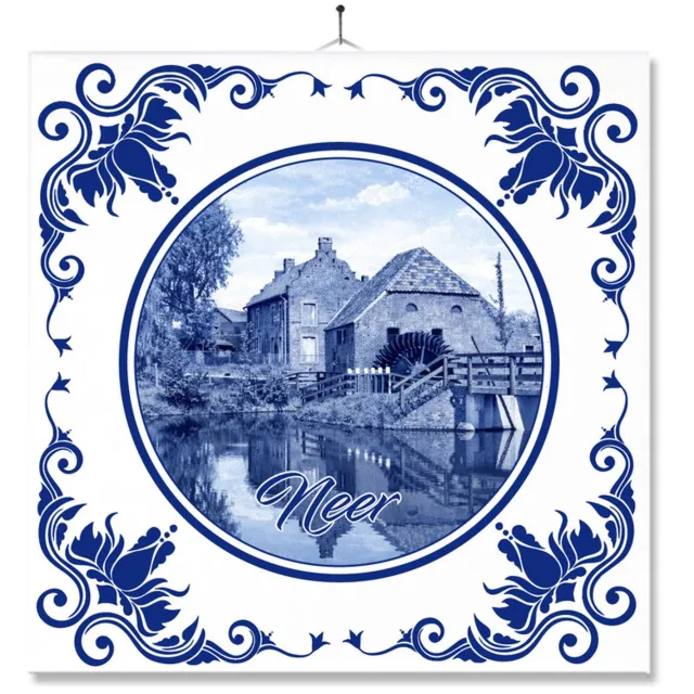 MC Living Tegel Met Opdruk | Neer | Delft Blauw | Cadeau | Inclusief Geschenkdoos | Standaard | Ophangsysteem Ontwerp 1