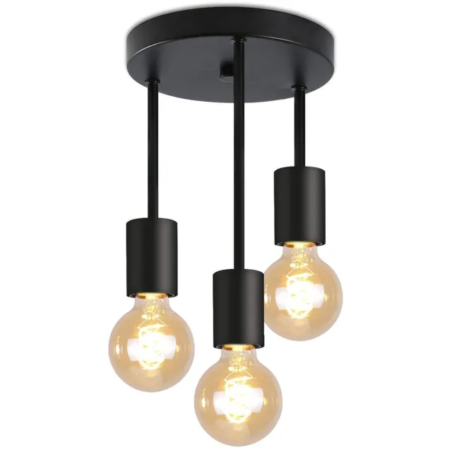 NETTLIFE Plafondspots - E27 fitting - zwart - ⌀ 18cm - vintage plafondlamp - 3-spots-excl. lichtbron