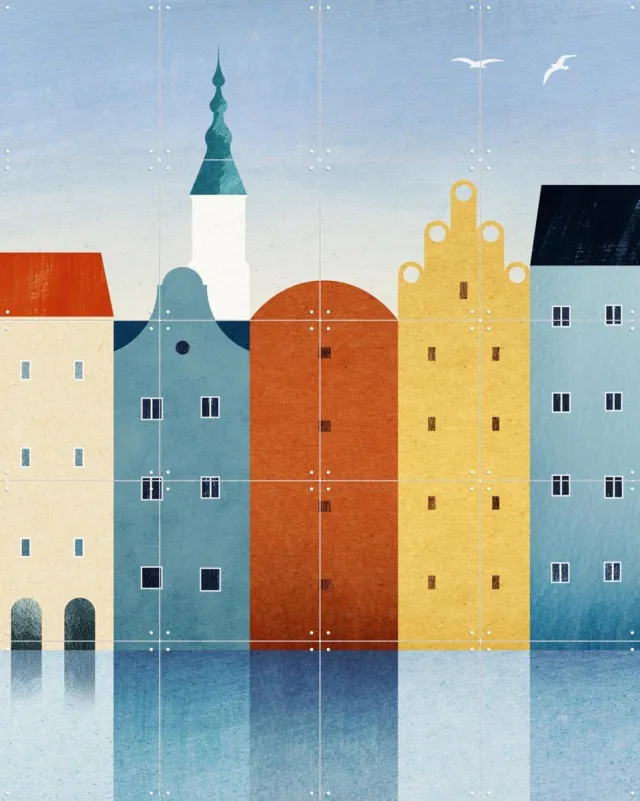 IXXI Colorful Houses - Canal City, Henry Rivers - 80 x 100 cm - Grote wanddecoratie en posters - Kleurrijk, Illustraties, Architectuur
