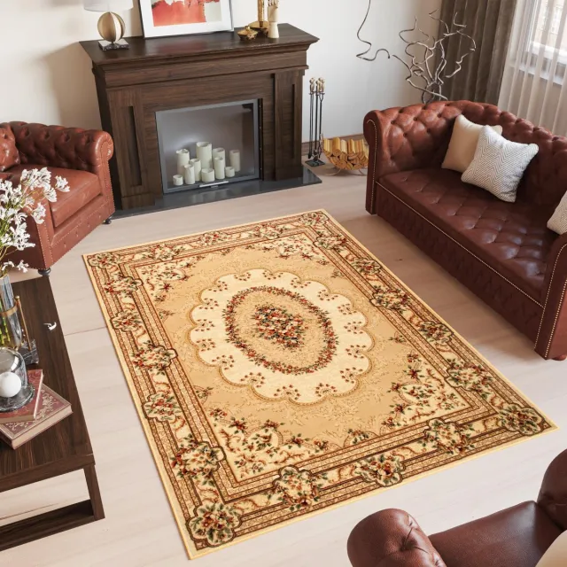 Tapiso Yesemek Vloerkleed Creme Traditioneel Vintage Medaillon Frame Design Woonkamer Slaapkamer Tapijt Maat - 60x100