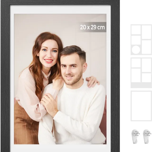 Songmics Fotolijst - Voor Meerdere Foto's - Inclusief 3 Passe-partouts en Wandhaken Zwart