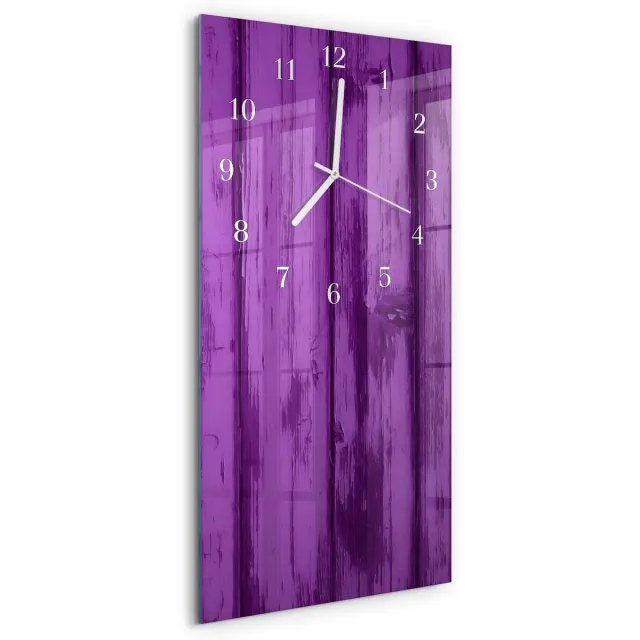 TULUP Wandklok - Hout Moderne Glazen Wandklok - 30x60 cm - Paars Wandklok Glas Met Motief - Witte Handen - Rechthoekige Wandklok - Gekleurde Glazen Klok - Glazen Klok Met Print Paars - Hout
