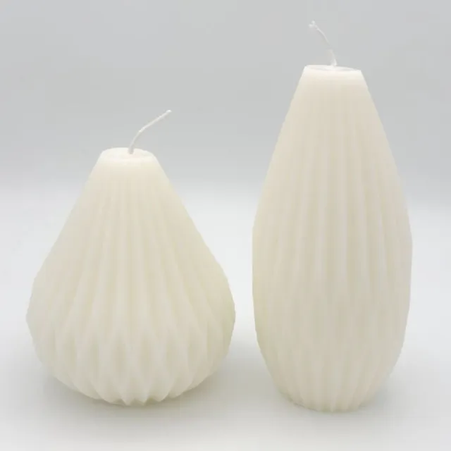 Homonoia Set van 2 Decoratieve Ribbelkaarsen – Sculpturale Kaarsen – Peer & Druppel – Crème – 740 g Wit