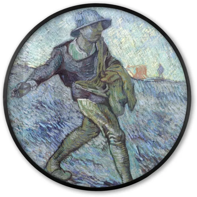 FrameYourWall Poster in lijst Rond - Fotolijst 60x60 cm - Posters - De zaaier (naar Millet) - Vincent van Gogh - Ronde posterlijst zwart - Decoratie - Wanddecoratie woonkamer - Muurdecoratie slaapkamer Multicolor