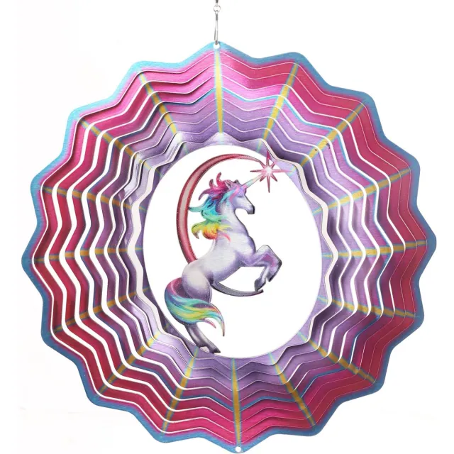 Spin Art/Cooking Vinyl Windspinner, Spin Art, Eenhoorn/ Unicorn, 12UNI307, Ø 30cm aquablauw met geel, Indigo, Paars, Roze