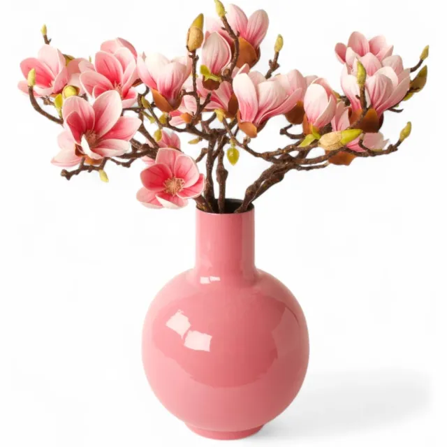 Winq Prachtige kunsttakken Magnolia Pink-6st lengte 60cm-Inclusief vaas-kunstbloemen pinke