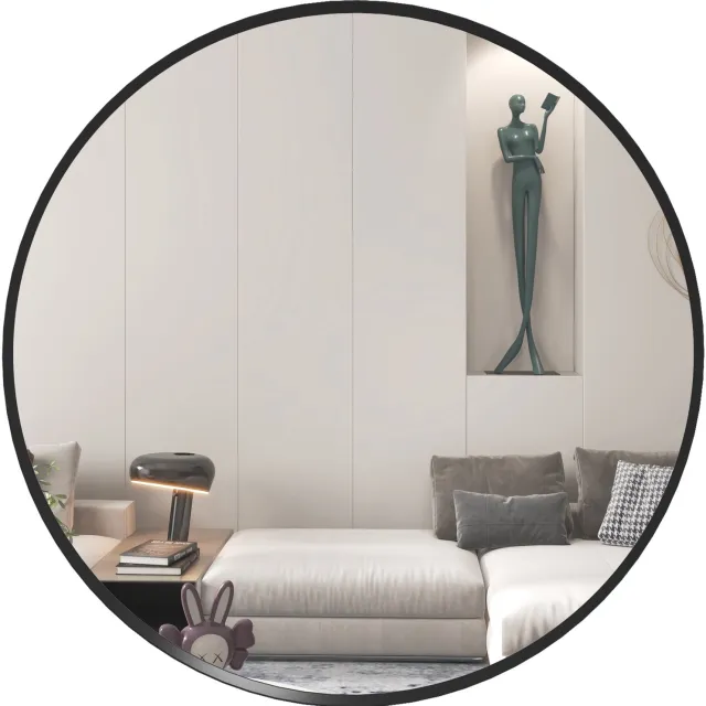 Homona Wandspiegel - Modern rond ontwerp - Met aluminium frame - Ø61 cm - Zwart