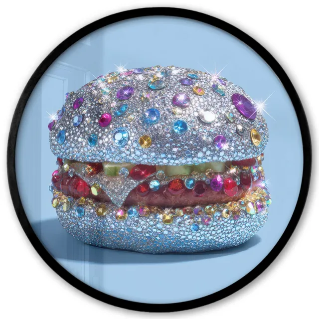FrameYourWall Poster in lijst Rond - Fotolijst 40x40 cm - Posters - Glitters - Hamburger - Blauw - Ronde posterlijst zwart - Decoratie - Wanddecoratie woonkamer - Muurdecoratie slaapkamer