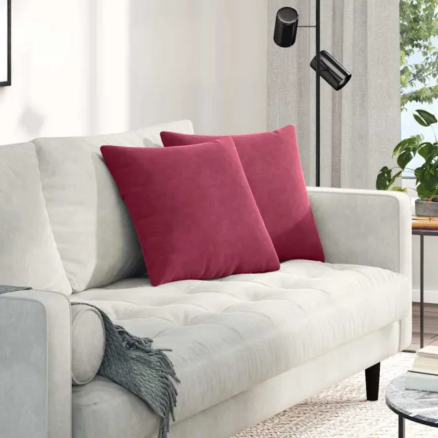 vidaXL Sofa Kussens 2 st fluweel Wijnrood 45 x 45 cm