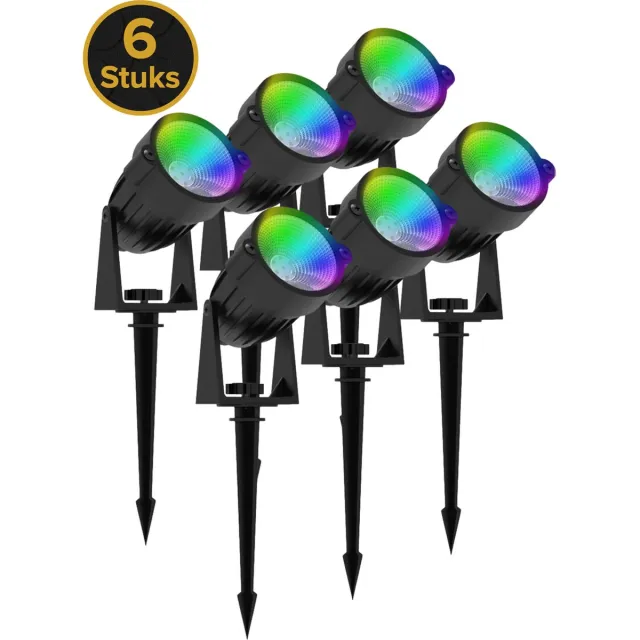 Realight Tuinverlichting LED RGB - Tuinspots - Buitenlampjes - Buitenverlichting Wandlamp - Buitenlamp - 24V - 48 Watt - Kabellengte 3 m - Aluminium/Glas - 6 stuks Zwart