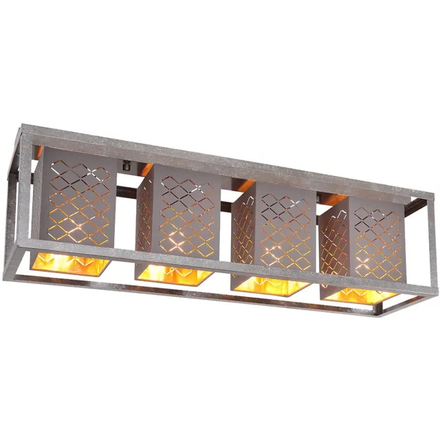 Globo Lighting Plafondlamp, woonkamerlamp, plafondlamp, eetkamerlamp, stof, 4-vlammig, metaal grijs goud zilver, 4x E27-fitting, LxBxH 75x20x22,5 cm