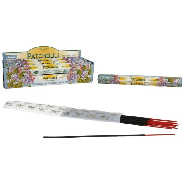 Tulasi Wierook sticks in huisgeur Patchouli - 40x sticks van 22 cm - Ontspannend - 24 grams - Ontspannend - Kalmerend - stokjes Camel bruin