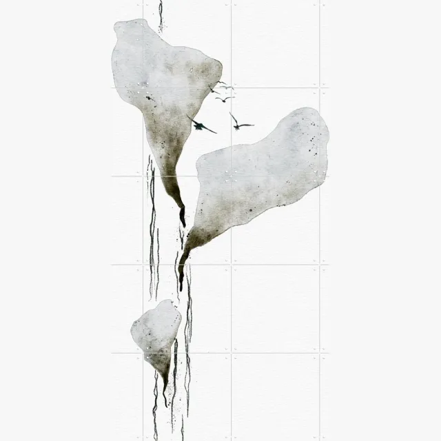 IXXI The Way To Happiness, Ankie Kooi & Various - 80 x 100 cm - Grote wanddecoratie en posters - Kwaststreken, Line art, Minimalisme, Aquarel, Modern Beige / Wit / Grijs