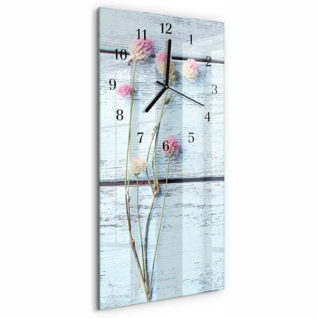 TULUP Wandklok - Klaver Wandklok Glas Met Motief - 30x60 cm - Wit Decoratieve Glazen Klok - Zwarte Handen - Rechthoekige Wandklok - Klok Glas Met Opdruk - Moderne Wandklok Glas