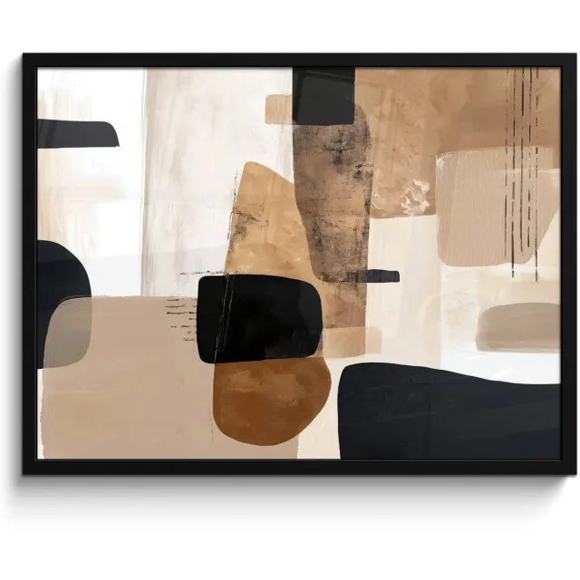 FrameYourWall Poster in lijst - Fotolijst 80x60 cm - Posters - Vlakken - Abstract - Zwart - Strepen - Posterlijst zwart - Decoratie - Wanddecoratie woonkamer - Muurdecoratie slaapkamer