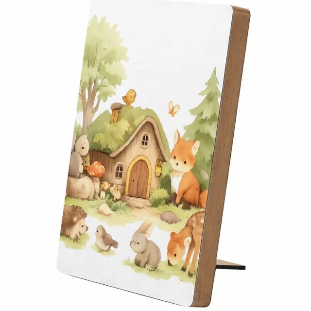 Mr Cadeautjes Glasframe/MDF 12,7 x 17,8 - design Een bosrijk ochtendtafereel met schattige dieren rond een ho | cadeau Wit