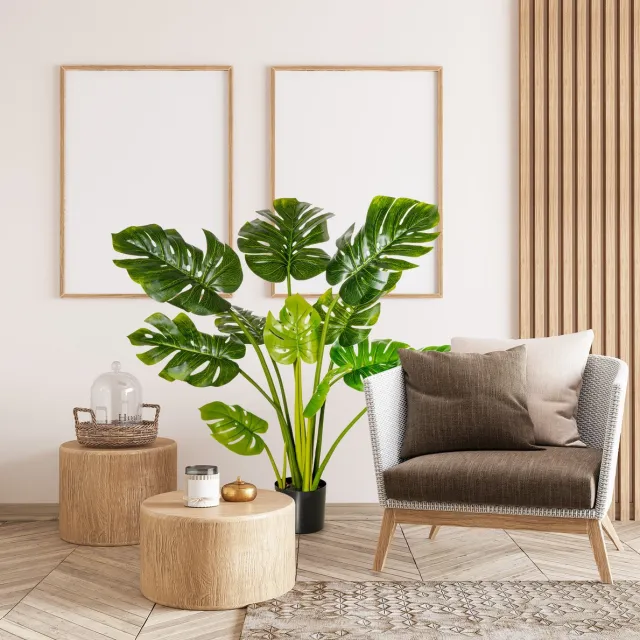 DESMIU Kunstplant – 110 Cm – Realistische Monstera Met 11 Bladeren – Kunststof – Groen – Voor Binnen En Buiten – Zwarte Pot