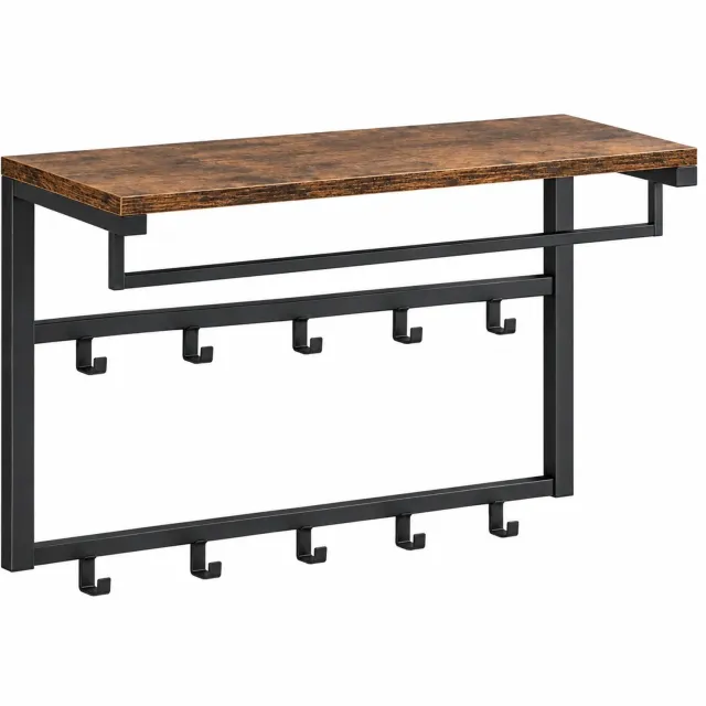 Muntel Wandkapstok Bruin Industrieel – Wandkapstok met 10 Haken – Hout en Metaal – 60x30x42 cm Zwart,bruin
