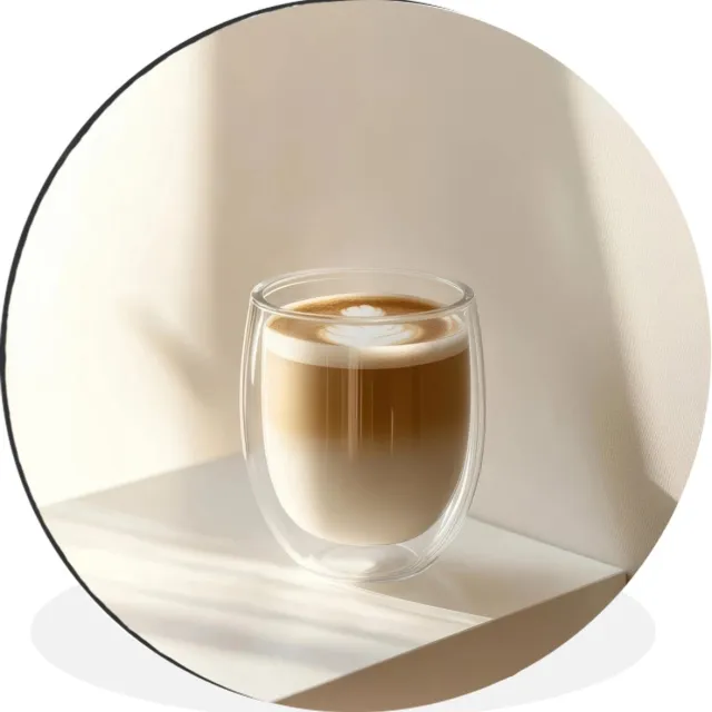 WallCircle Wandcirkel - Muurcirkel - Mok - Latte - Minimalistisch - Schaduw - Aluminium - Dibond - 60x60 cm - Binnen en Buiten Glas - Latte