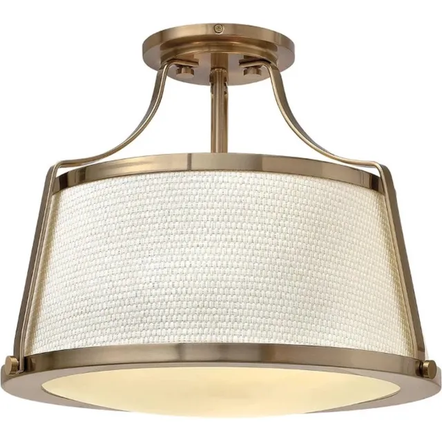 Hinkley LED Plafondlamp Charlotte | 3X E27 Max 60W | Dimbaar | Brushed Caramel, Linen Shade Geen