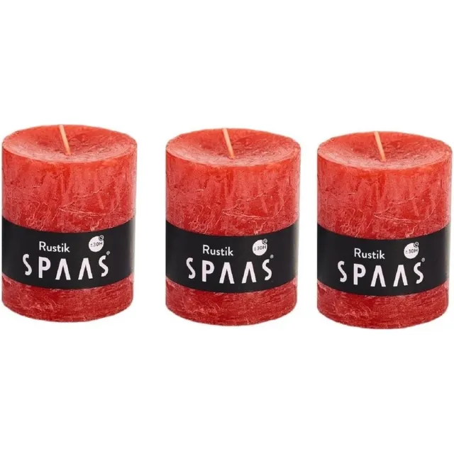 Spaas 3x Rode rustieke cilinderkaarsen/stompkaarsen 7 x 8 cm 30 branduren - Geurloze kaarsen - Woondecoraties Rood